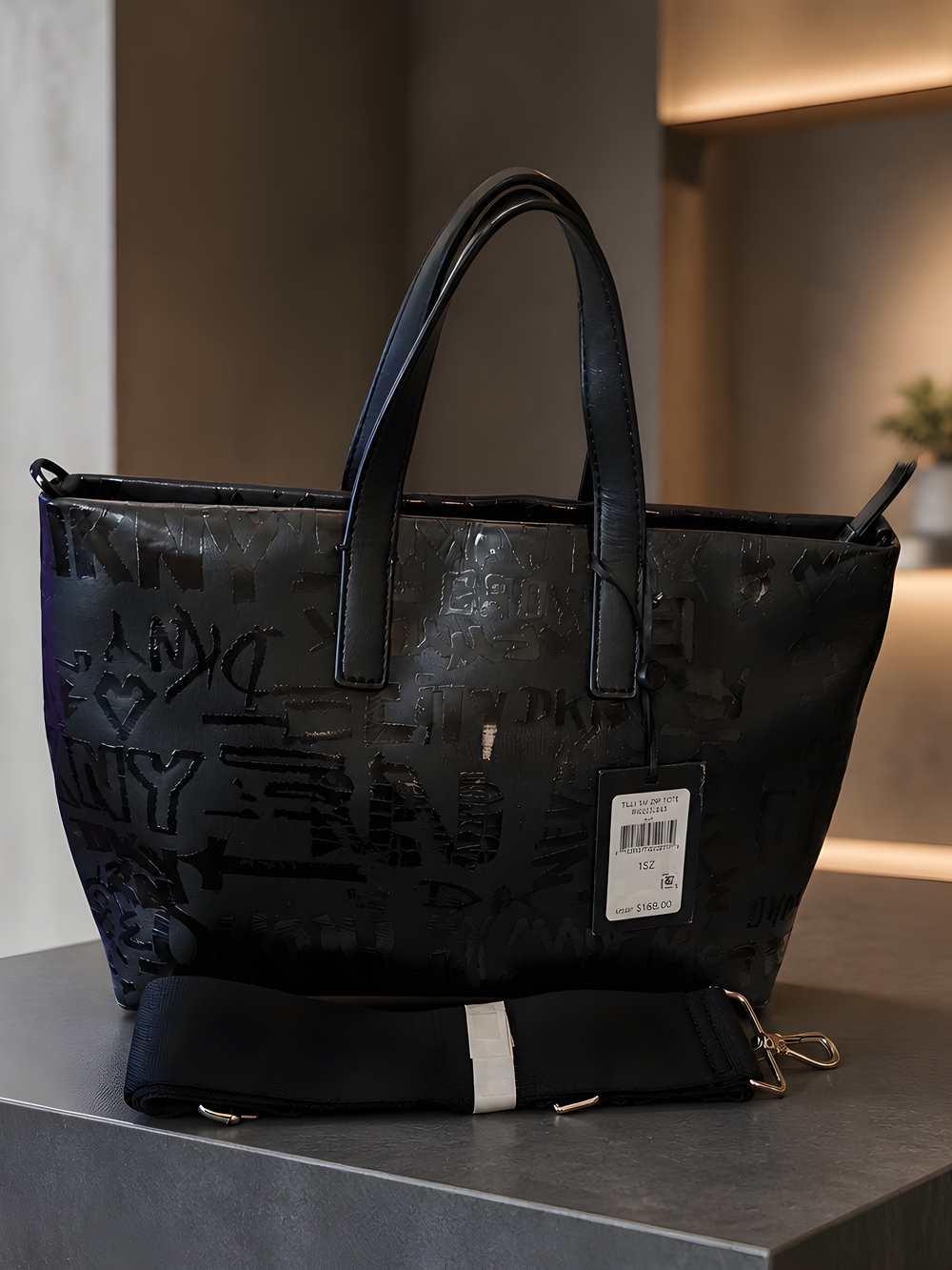 DKNY Tilly Small Zip Tote. Embossed Tote Bag With Detachable Strap